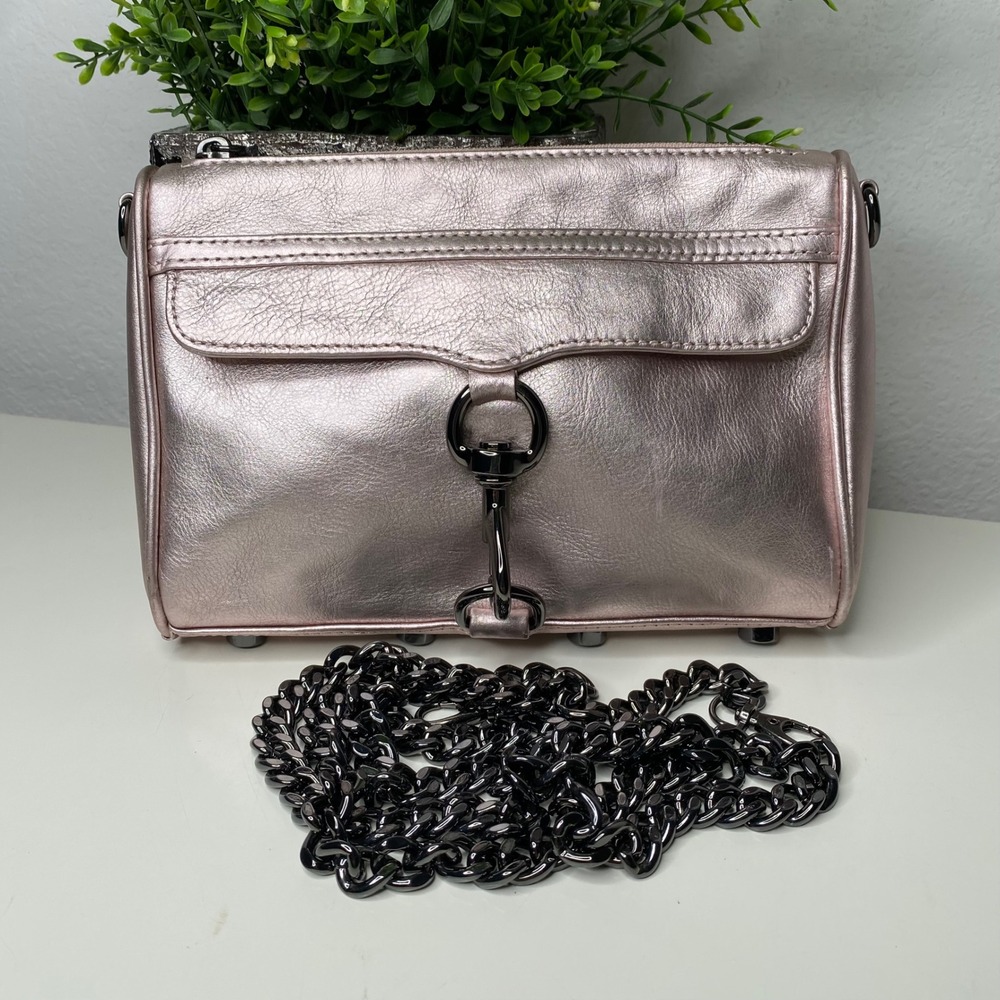 Rebecca Minkoff Mini MAC Convertible‎ Crossbody Bag Metallic Rose Gold Leather